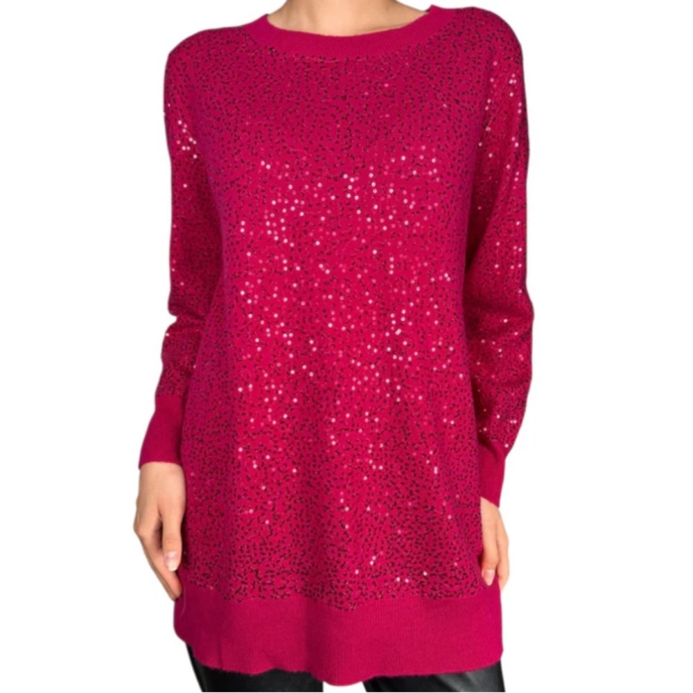 Neiman Marcus The Cashmere Collection %100 Cashmere Fuchsia Sequin Sweater